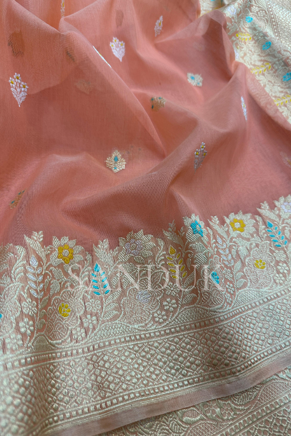 Peach Silk by cotton (Saree)