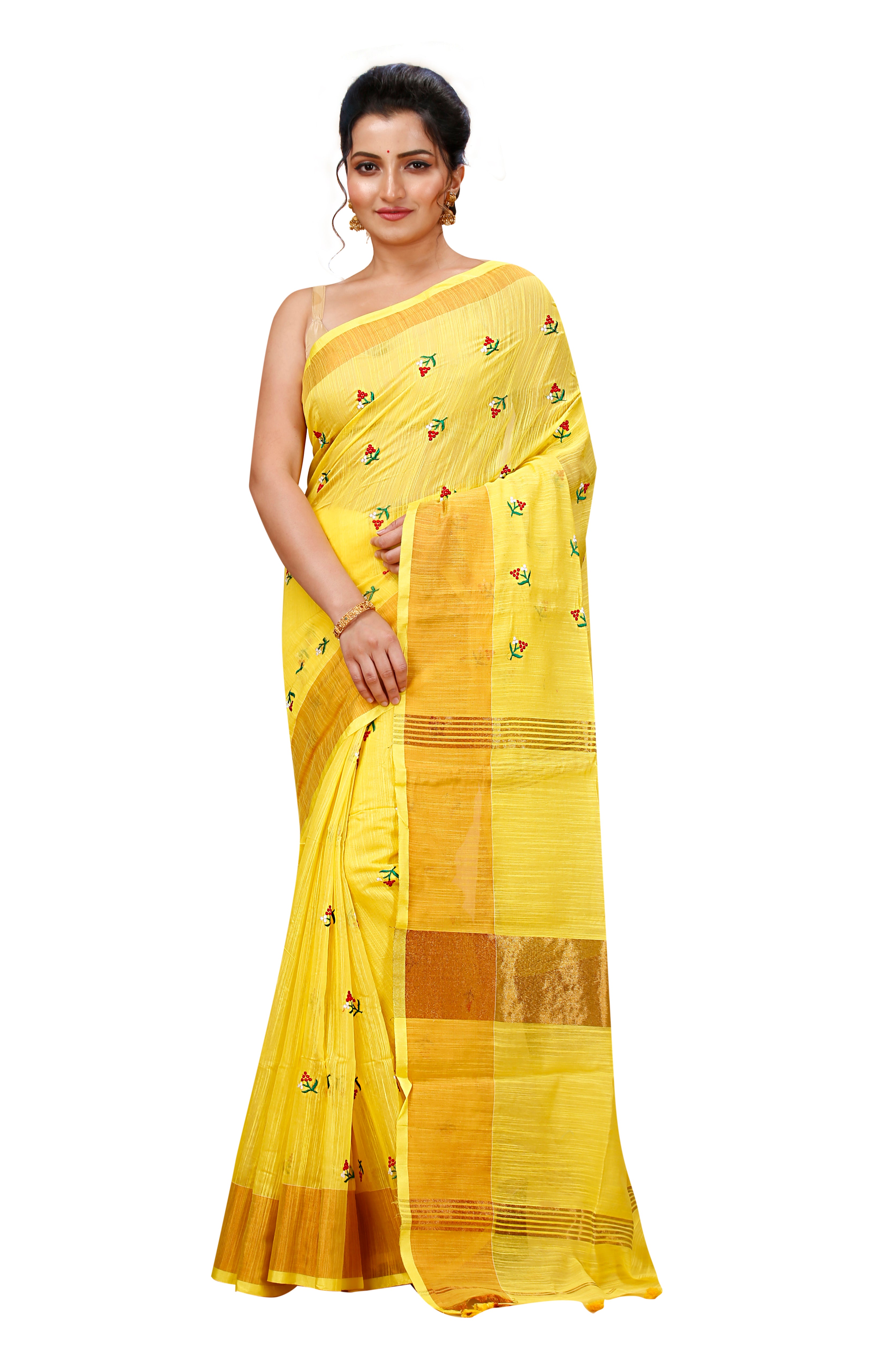 Yellow Cotton Handloom Saree