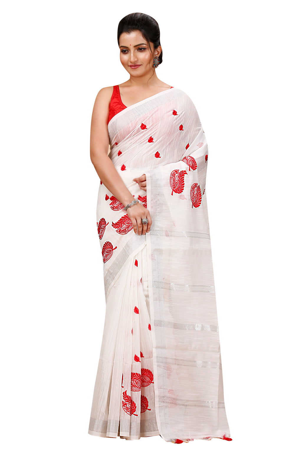 Joba (Hibiscus) Embroidery Saree