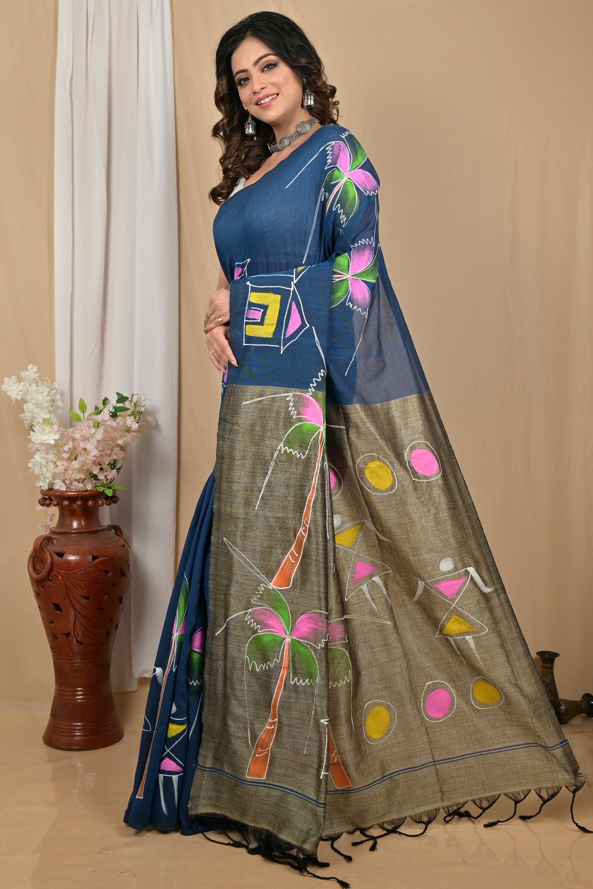 Pure Cotton  Saree  hand print