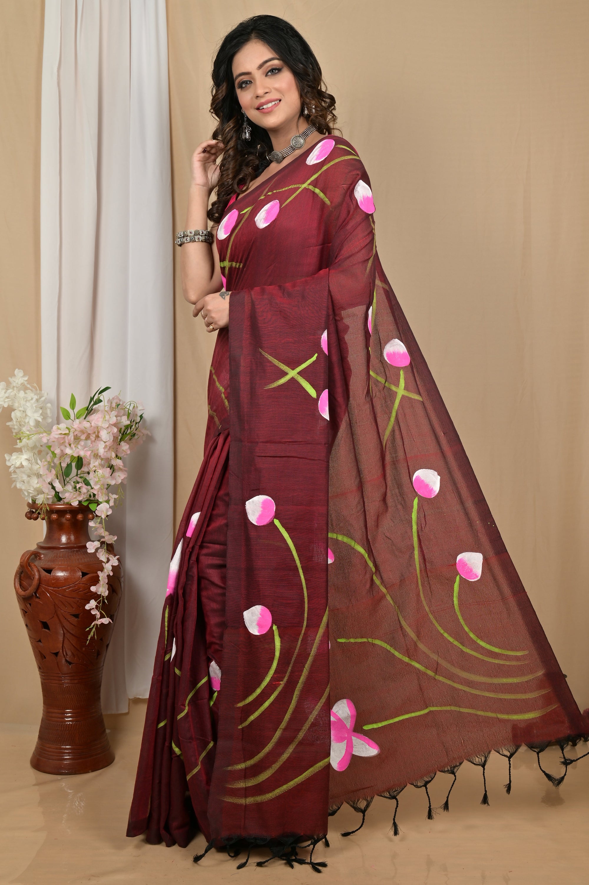 Pure Cotton  Saree  hand print