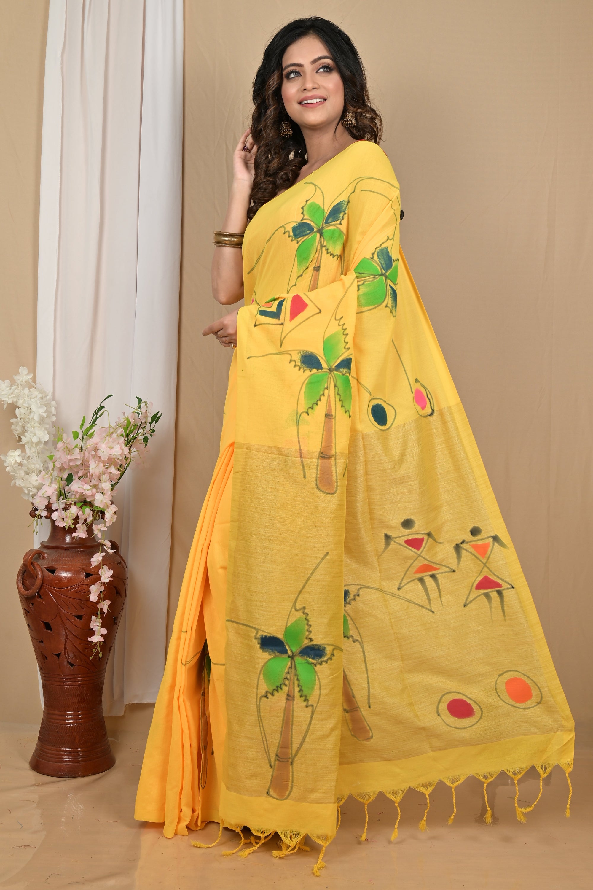 Pure Cotton  Saree  hand print