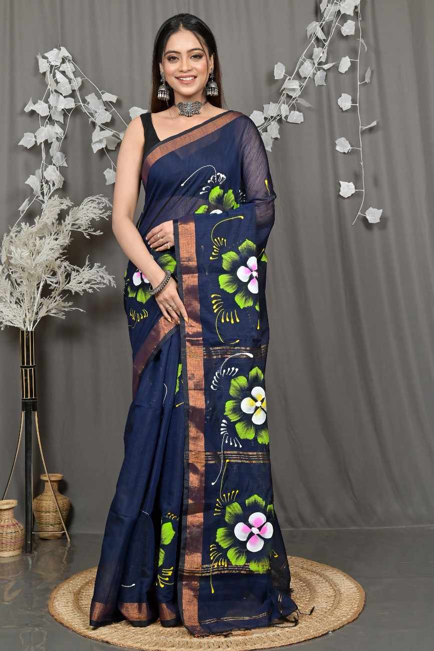 Cotton Blend hand printed Saree