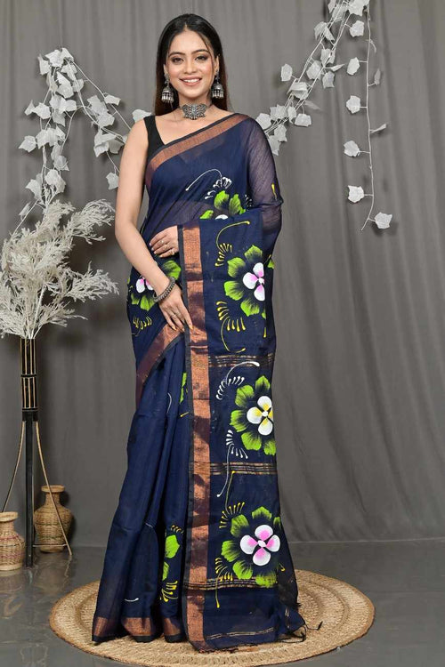 Cotton Blend hand printed Saree