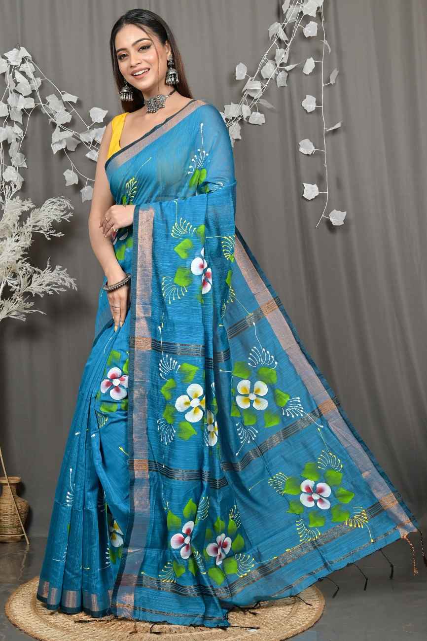 Cotton Blend hand printed Saree