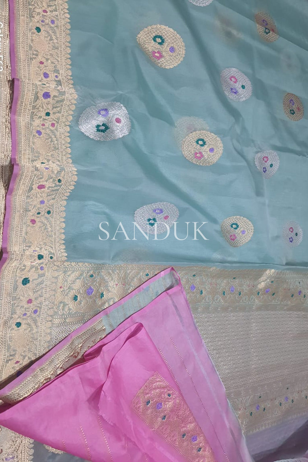 Pastel Blue Meenakari Kora (Saree)
