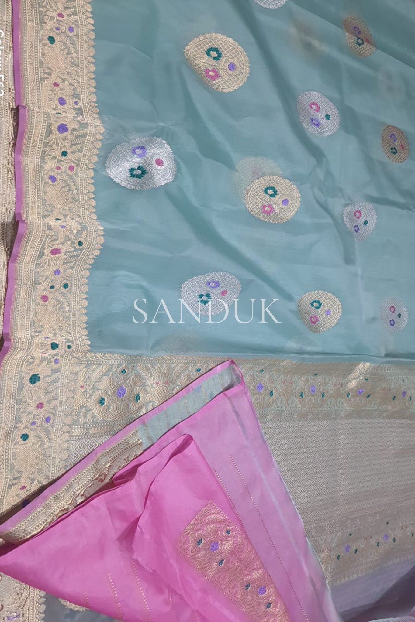 Pastel Blue Meenakari Kora (Saree)