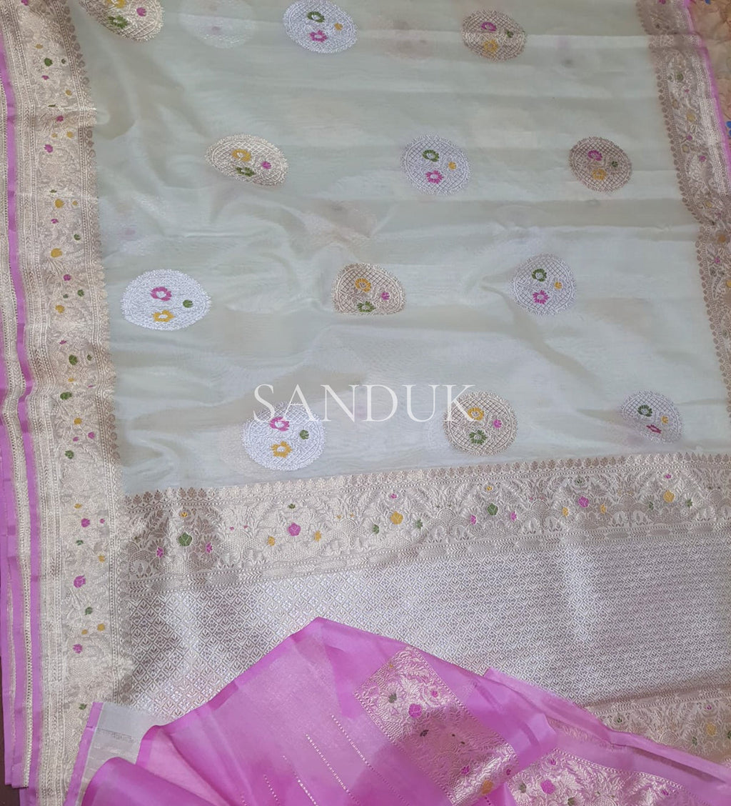 White Meenakari Kora Silk (Saree)