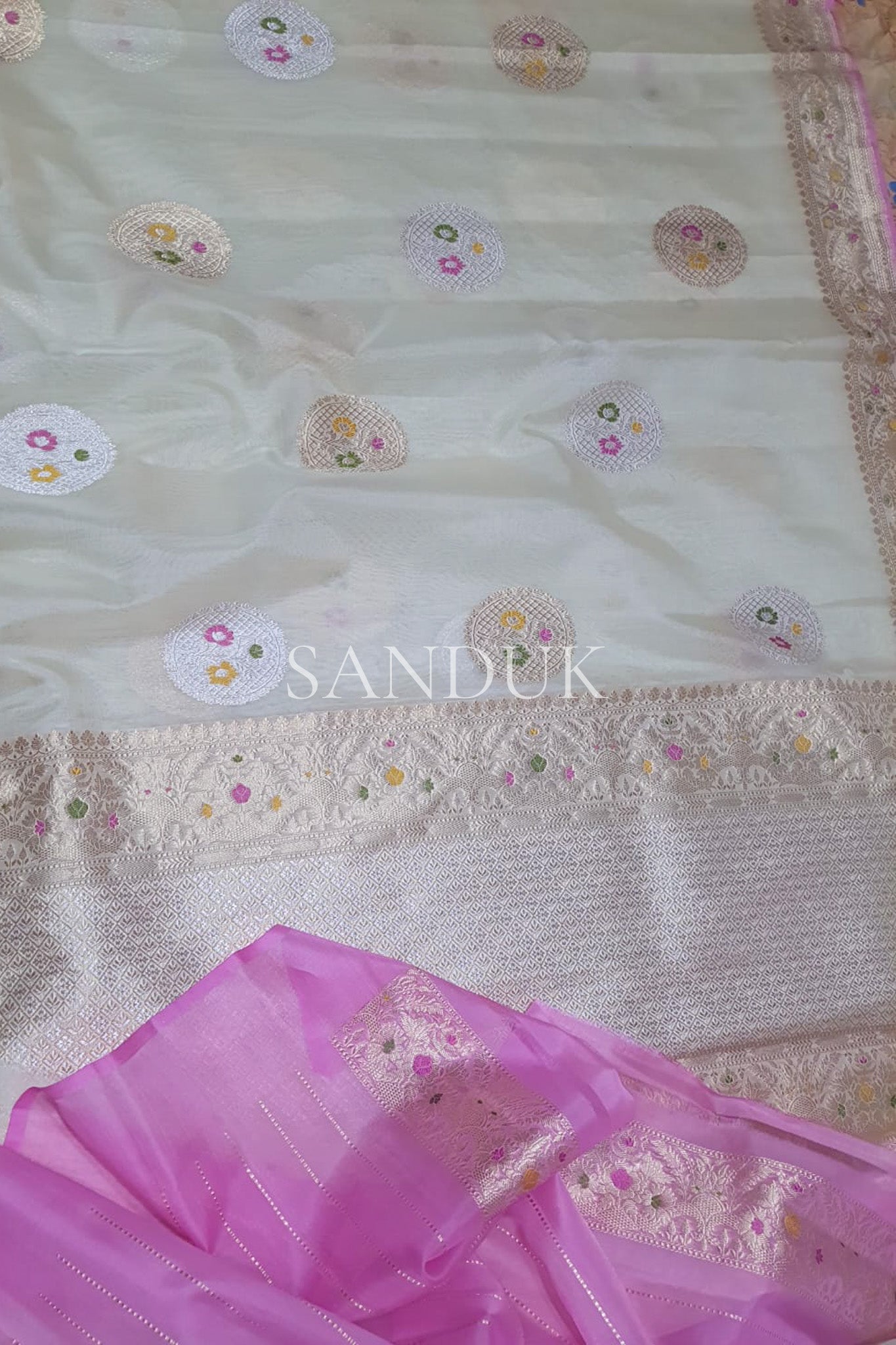 White Meenakari Kora Silk (Saree)