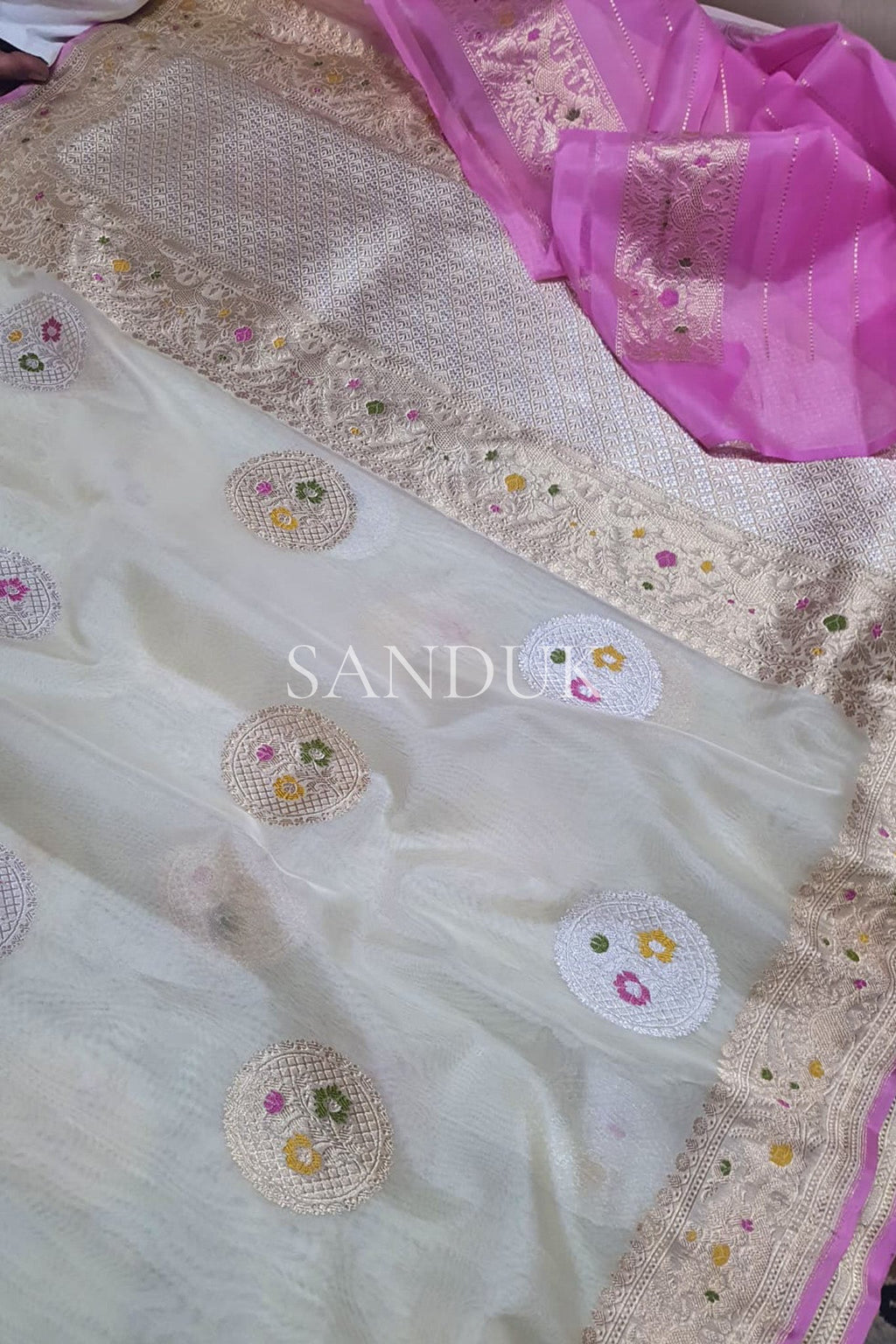 White Meenakari Kora Silk (Saree)