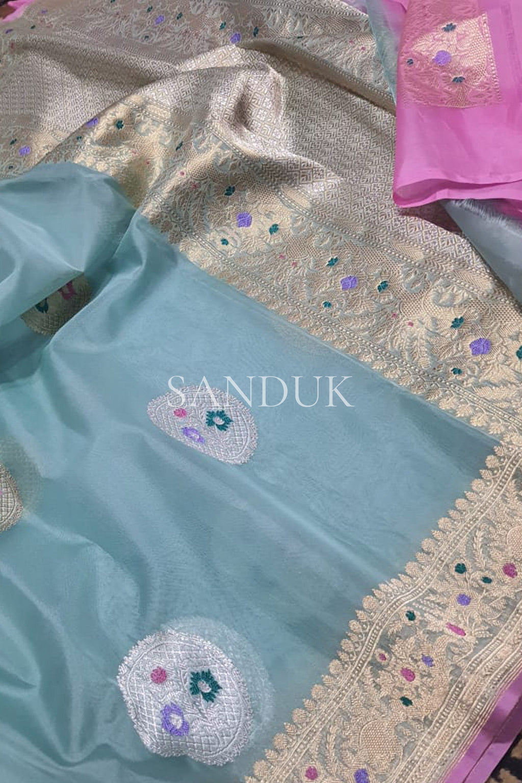 Pastel Blue Meenakari Kora (Saree)