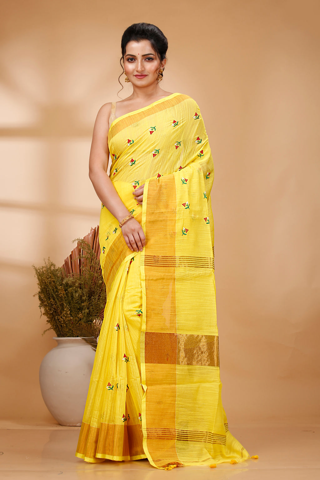 Yellow Cotton Handloom Saree