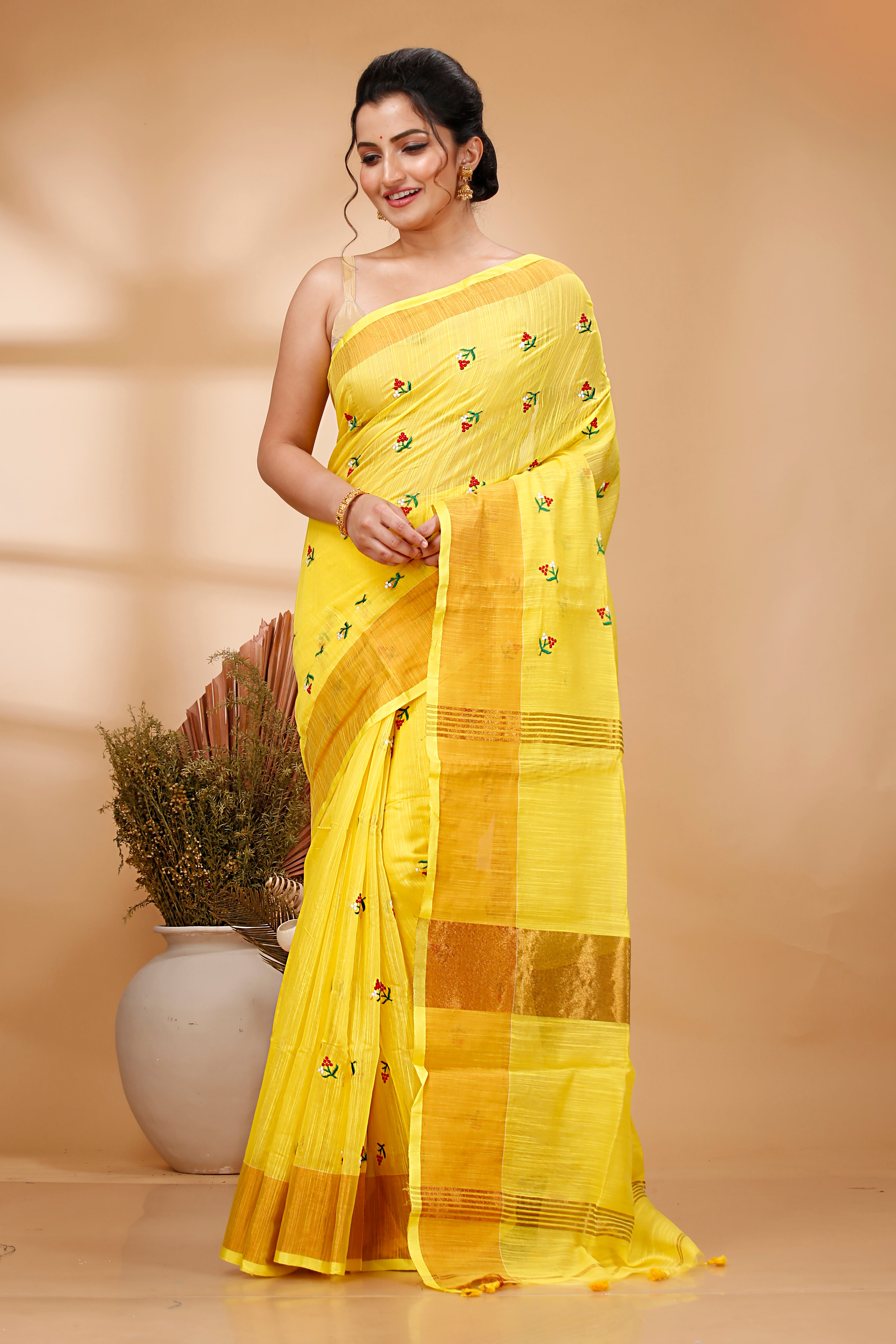 Yellow Cotton Handloom Saree