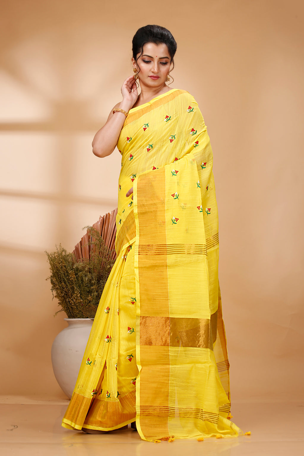 Yellow Cotton Handloom Saree