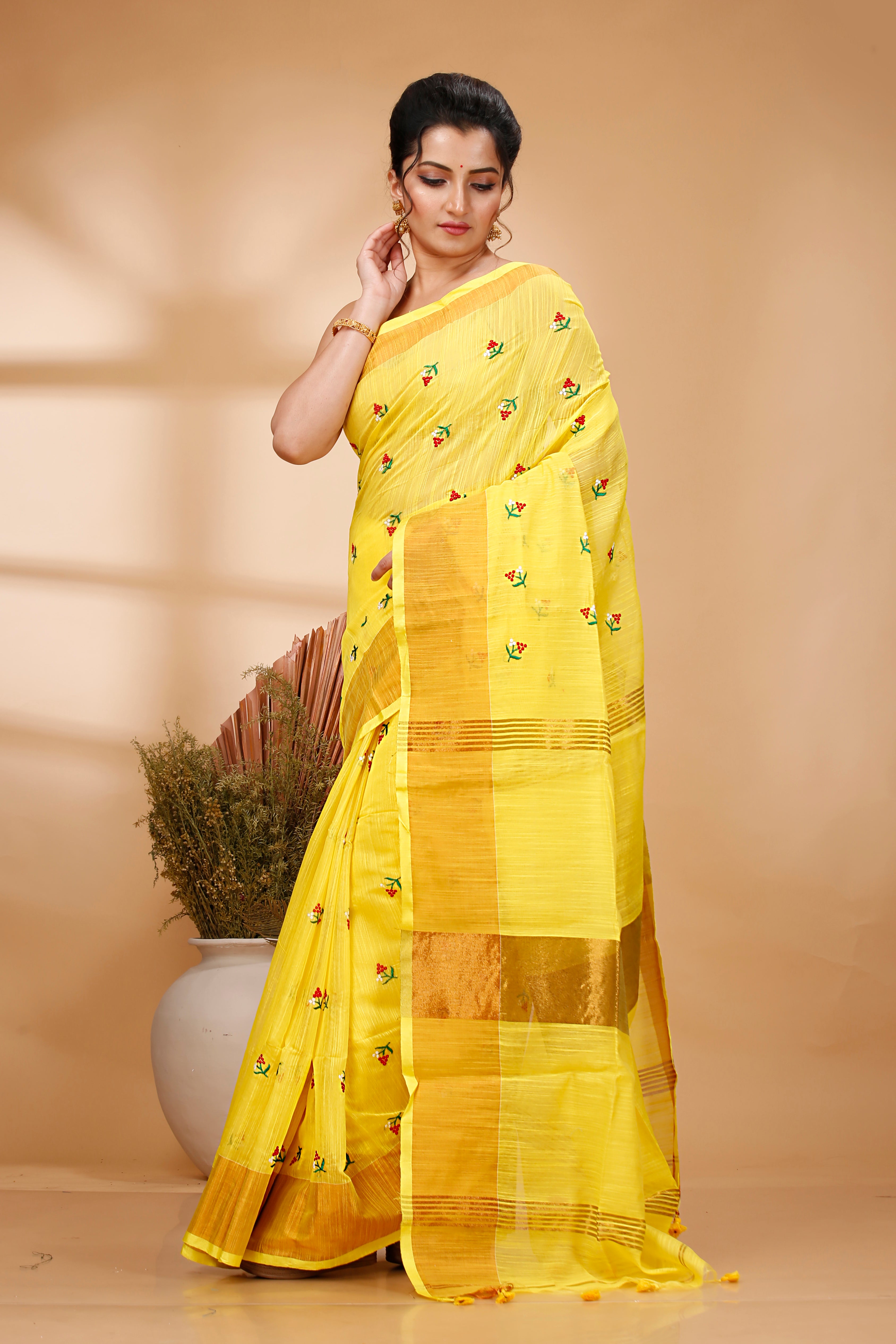 Yellow Cotton Handloom Saree