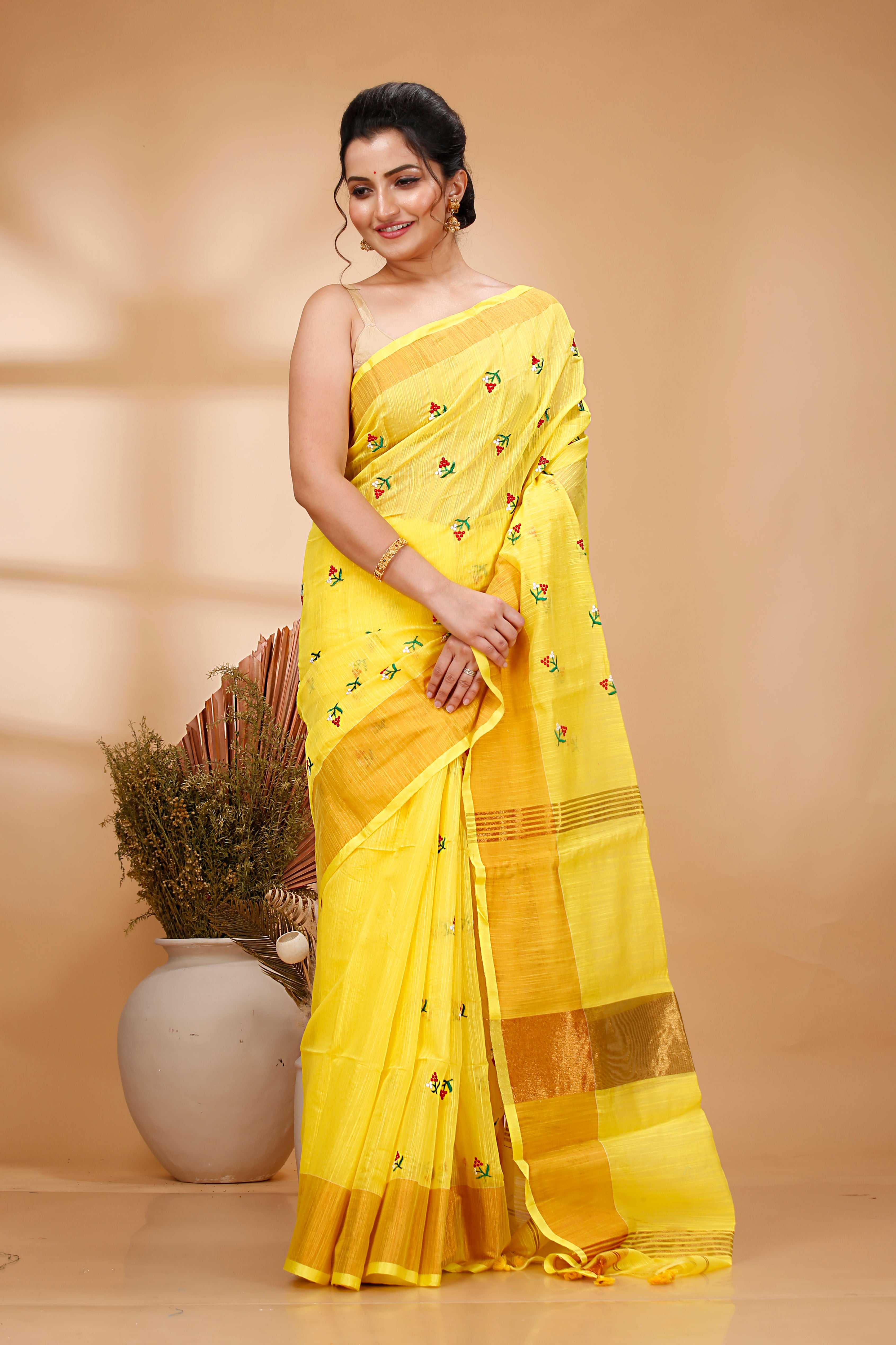 Yellow Cotton Handloom Saree