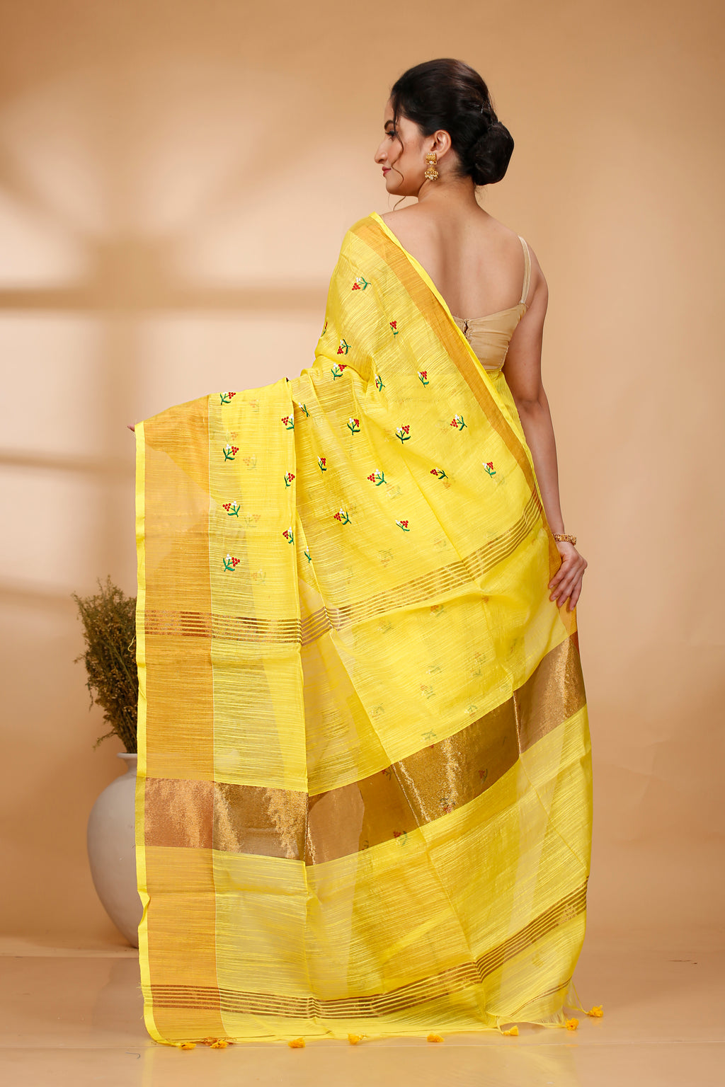 Yellow Cotton Handloom Saree
