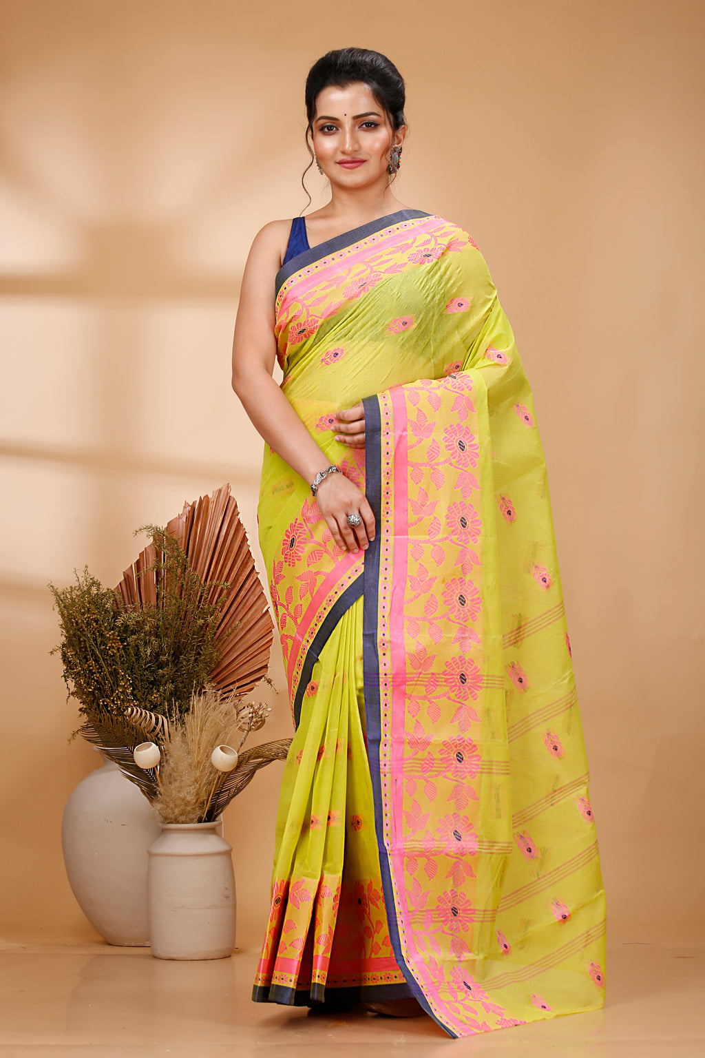 Lemon Yellow Handloom Cotton Saree