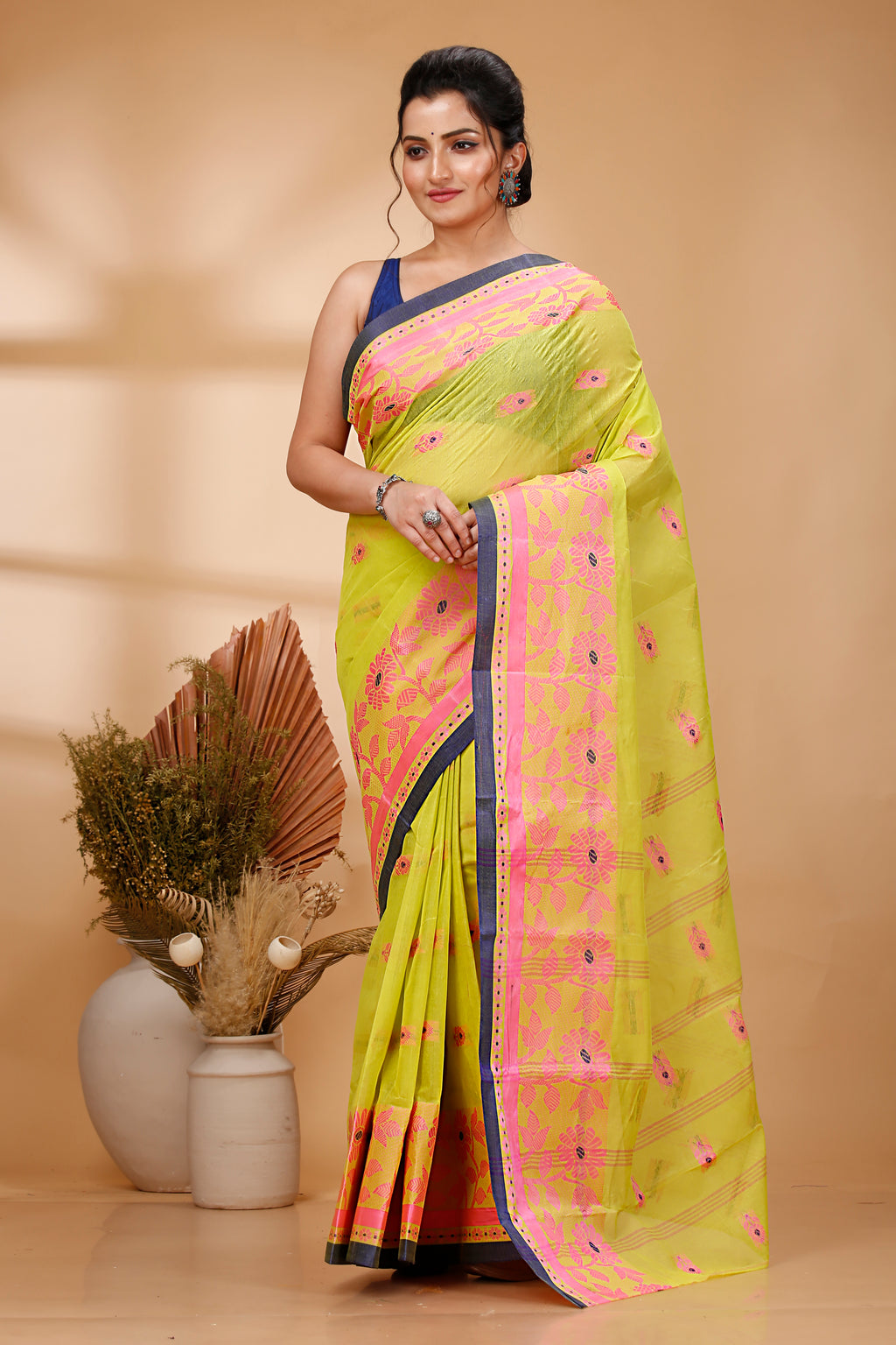 Lemon Yellow Handloom Cotton Saree