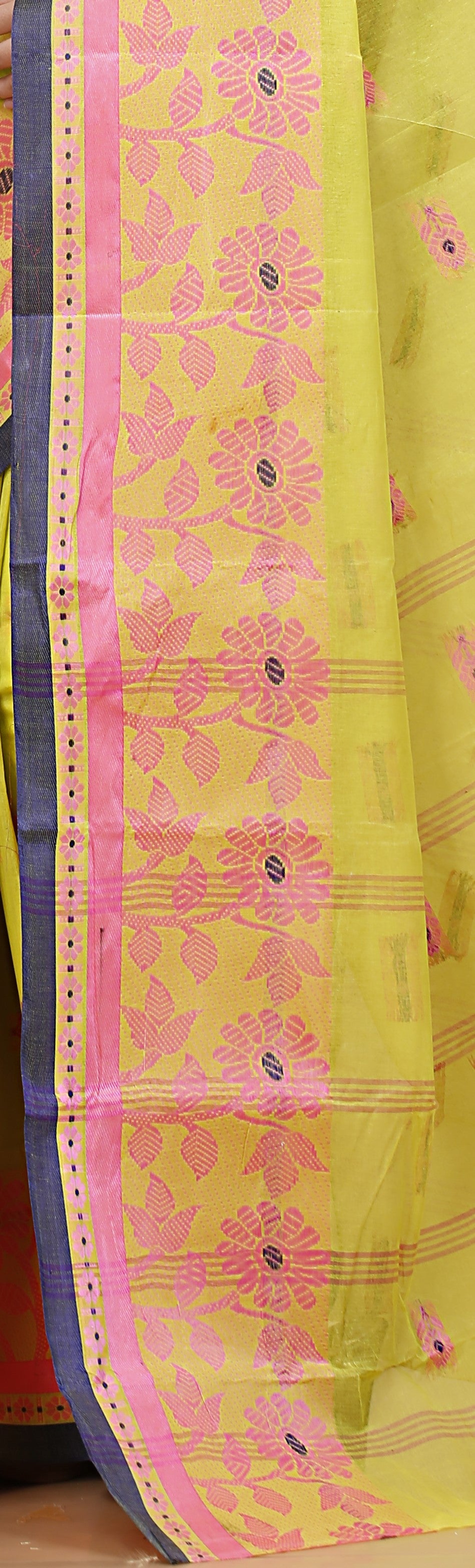 Lemon Yellow Handloom Cotton Saree