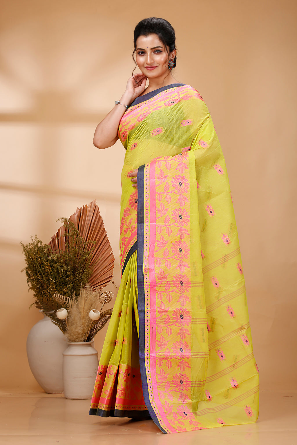 Lemon Yellow Handloom Cotton Saree