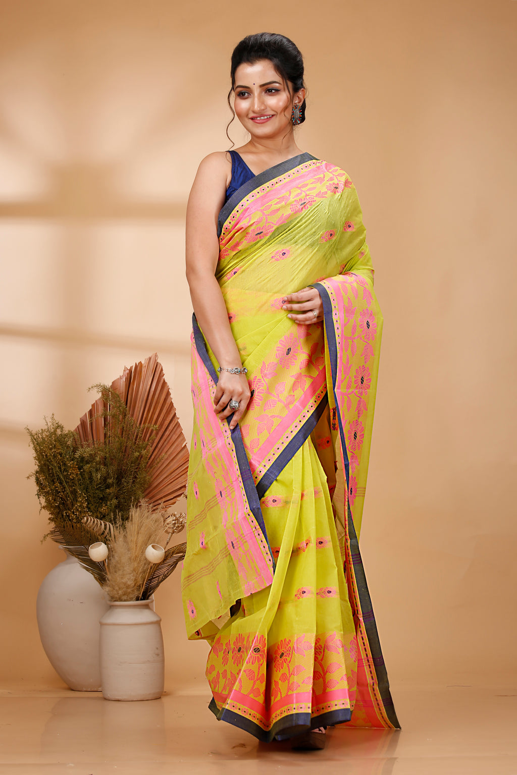 Lemon Yellow Handloom Cotton Saree