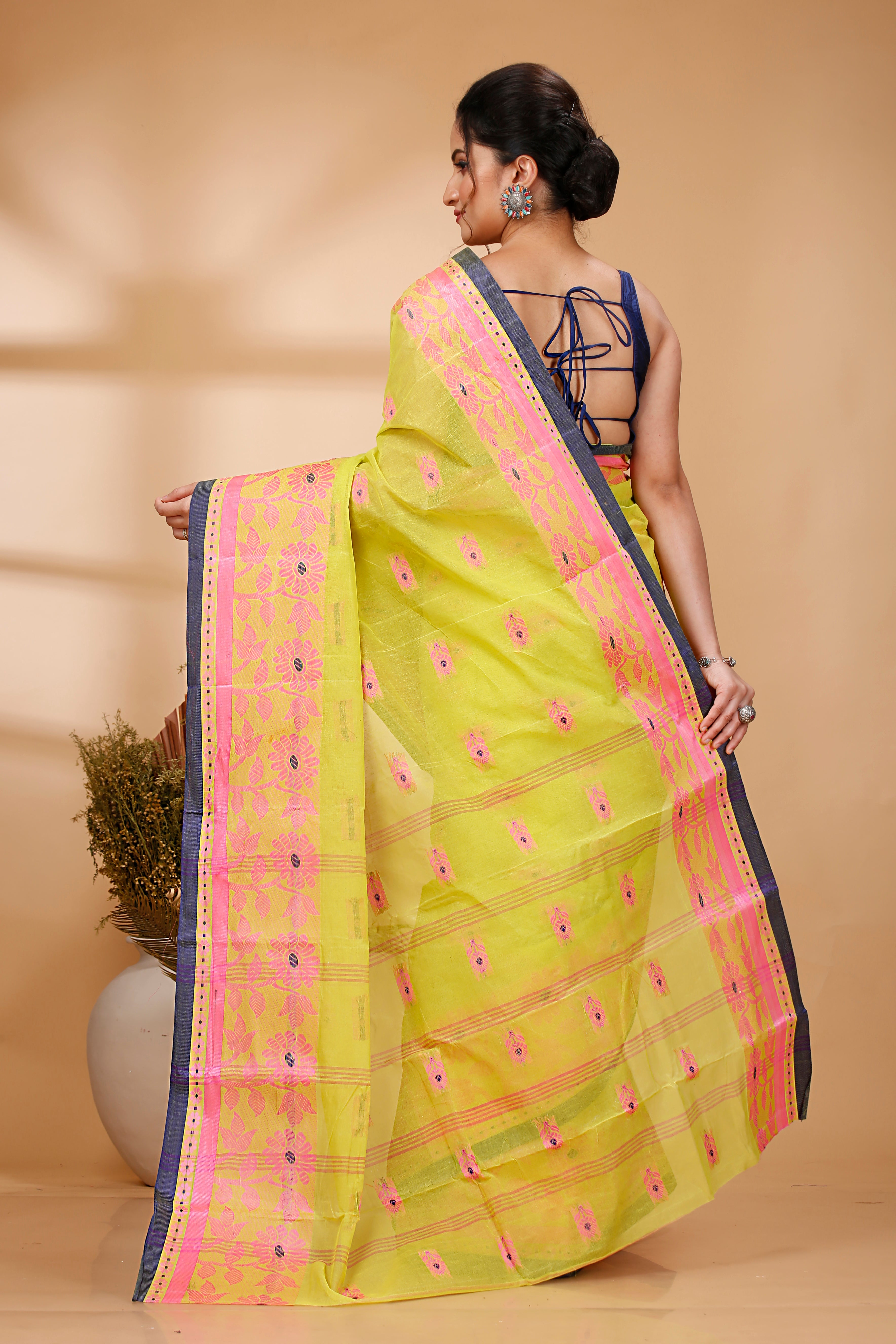 Lemon Yellow Handloom Cotton Saree