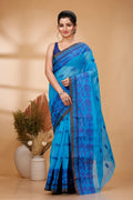 Sky Blue Pure Cotton Tant Saree with Woven Designs