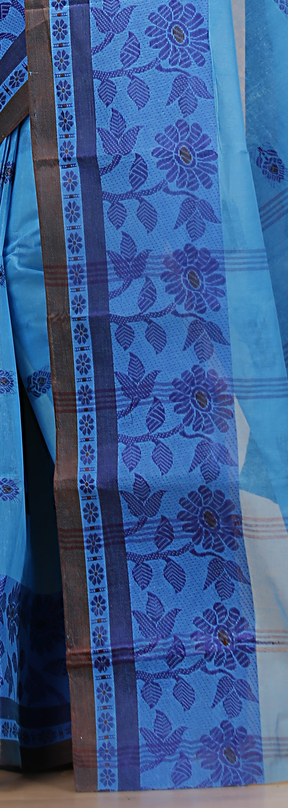 Sky Blue Pure Cotton Tant Saree with Woven Designs