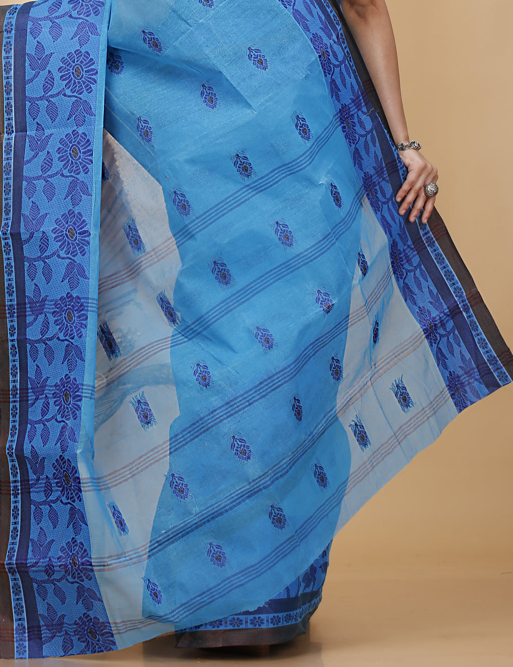 Sky Blue Pure Cotton Tant Saree with Woven Designs