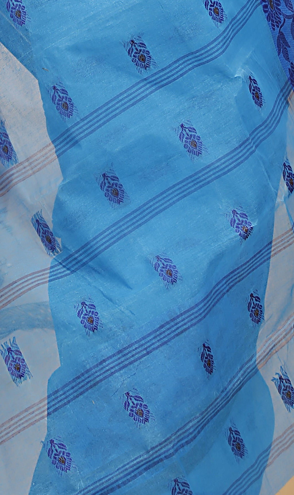 Sky Blue Pure Cotton Tant Saree with Woven Designs