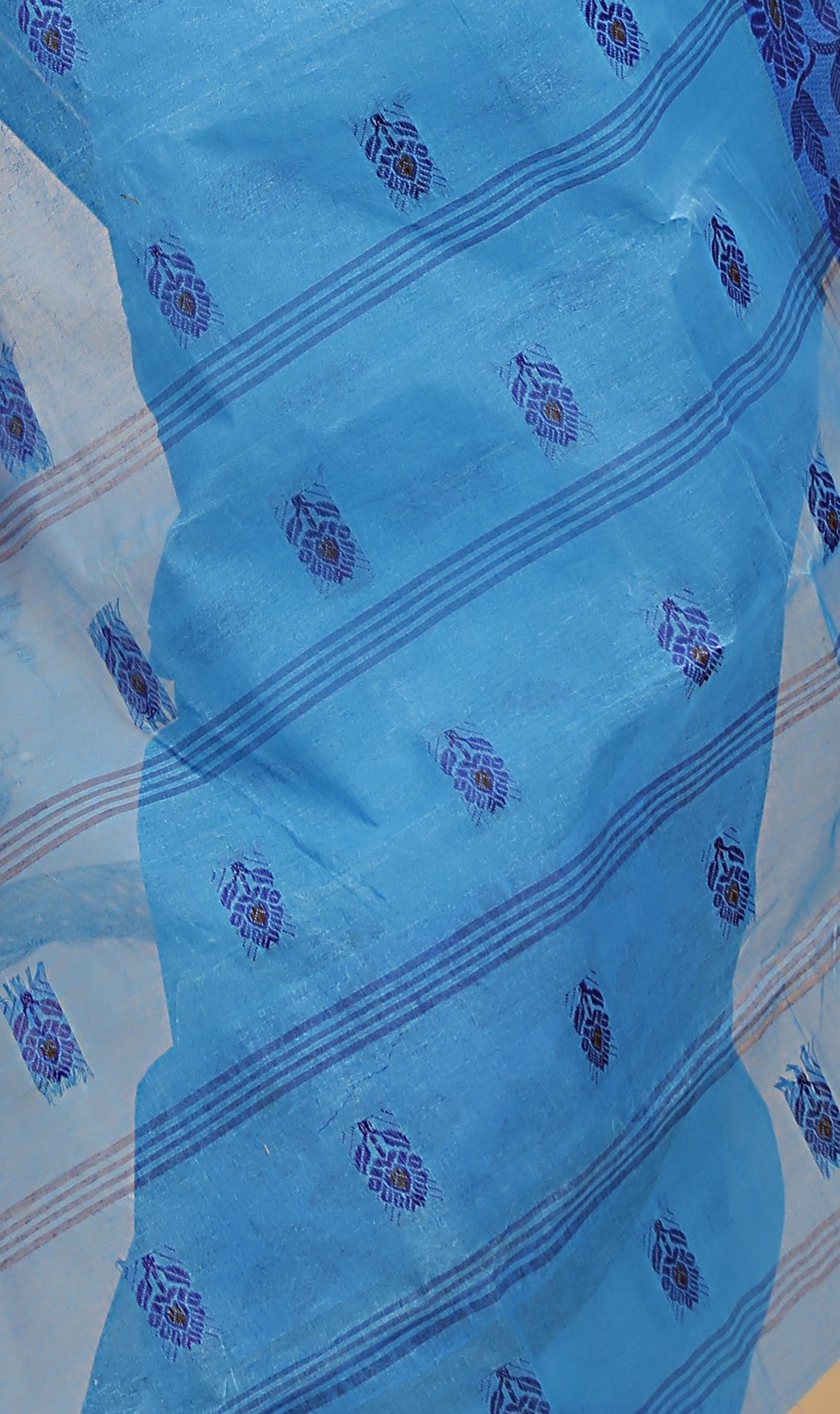 Sky Blue Pure Cotton Tant Saree with Woven Designs